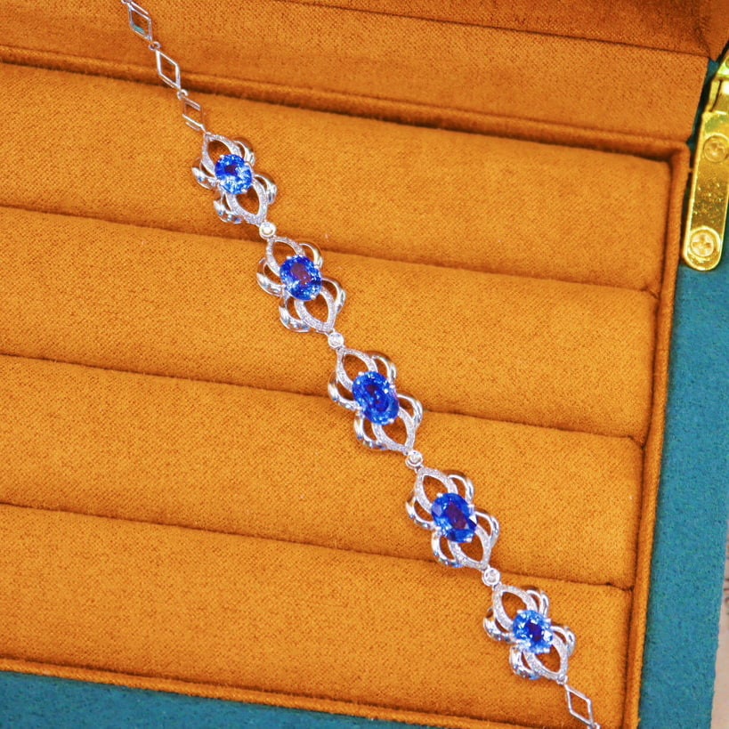 14k Gold 7.26 Ctw Natural Sapphire & Diamond Bracelet - 2