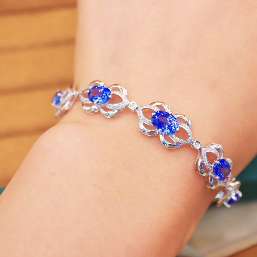 14k Gold 7.26 Ctw Natural Sapphire & Diamond Bracelet - 4