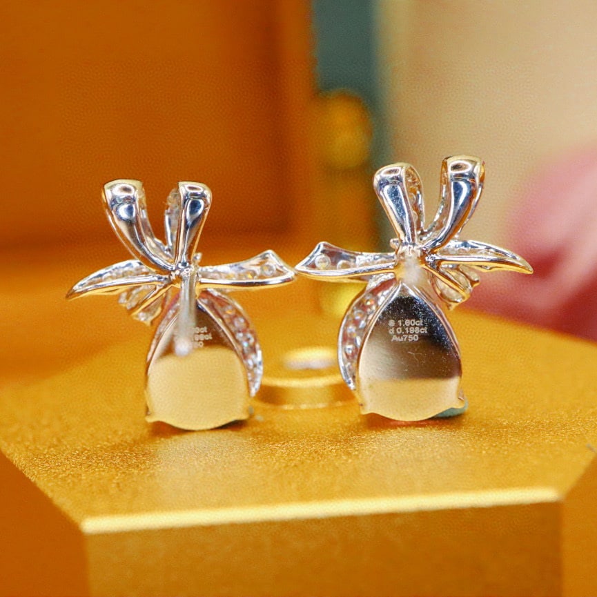 14k Gold 1.80 Ctw Natural Padparadscha Sapphire & Diamond Earrings - 3