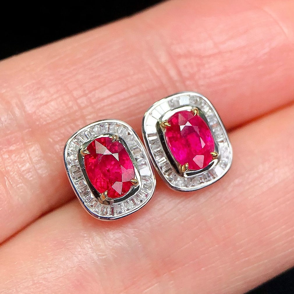 14k Gold 2.15 Ctw Natural Ruby & Diamond Earrings - 4