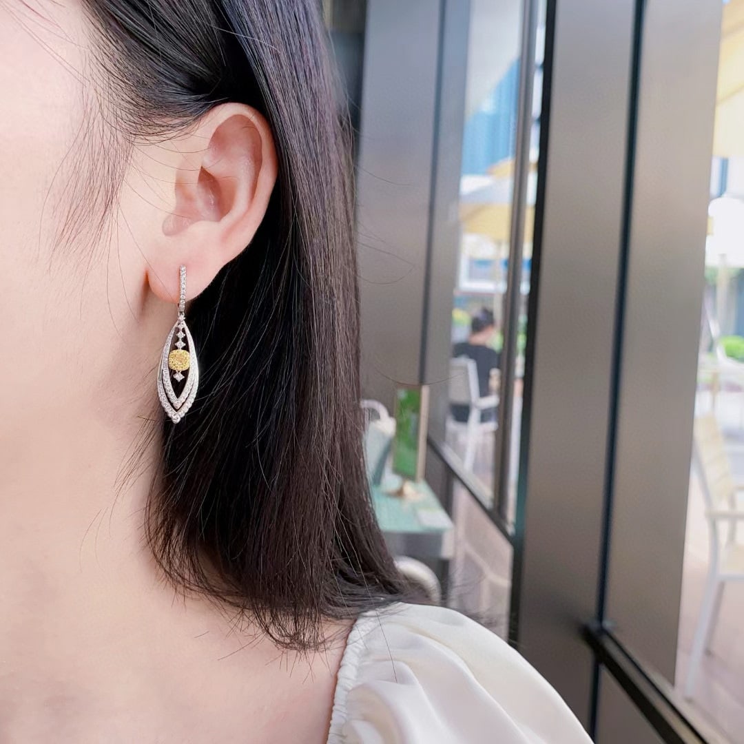 14k Gold 1.41 Ctw Natural Yellow Diamond & Diamond Earrings - 4