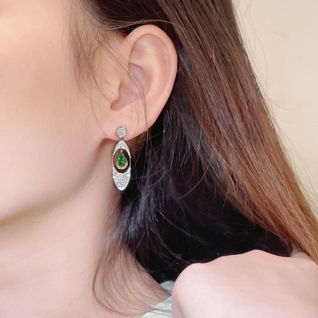 14k Gold 2.01 Ctw Natural Green Diamond & Diamond Earrings - 2