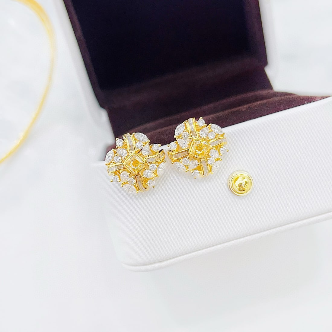 14k Gold 1.68 Ctw Natural Yellow Diamond & Diamond Earrings - 3