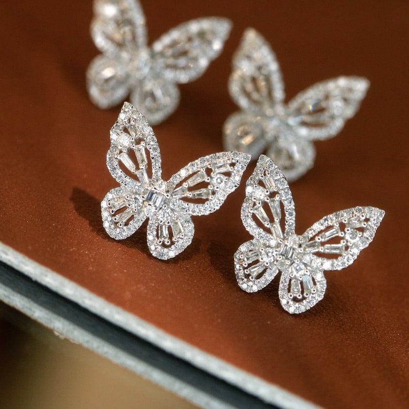 14k Gold 0.66 Ct Natural H Diamond & Butterfly Earrings - 2