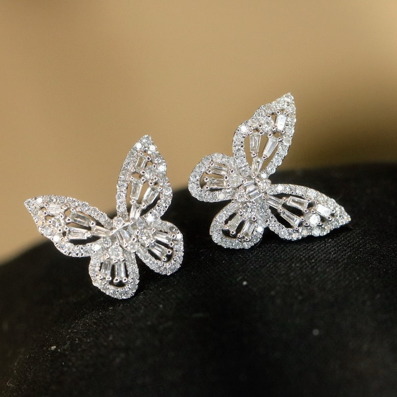 14k Gold 0.66 Ct Natural H Diamond & Butterfly Earrings - 4