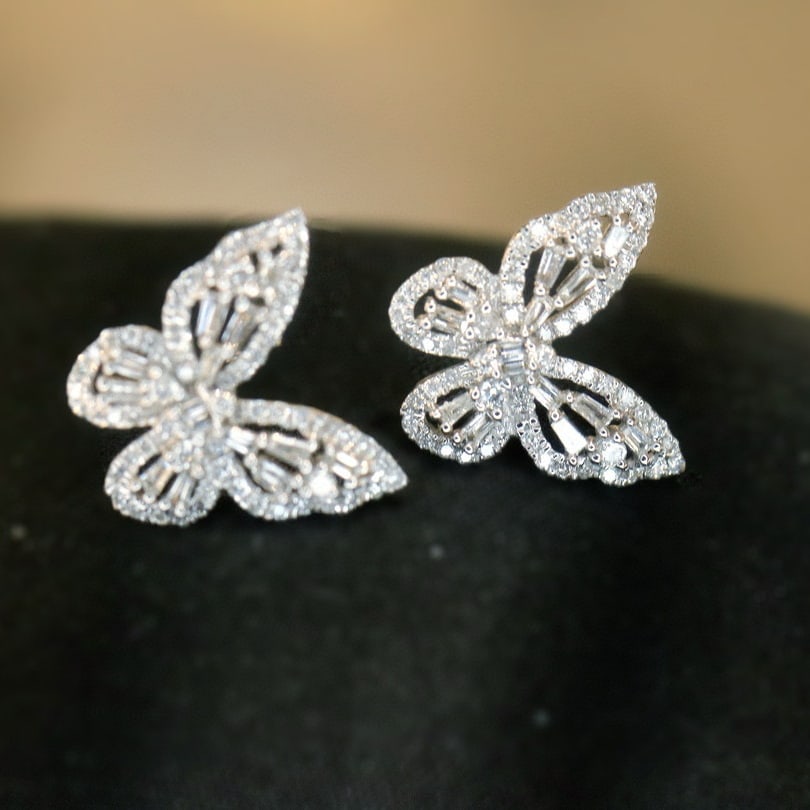 14k Gold 0.66 Ct Natural H Diamond & Butterfly Earrings - 6