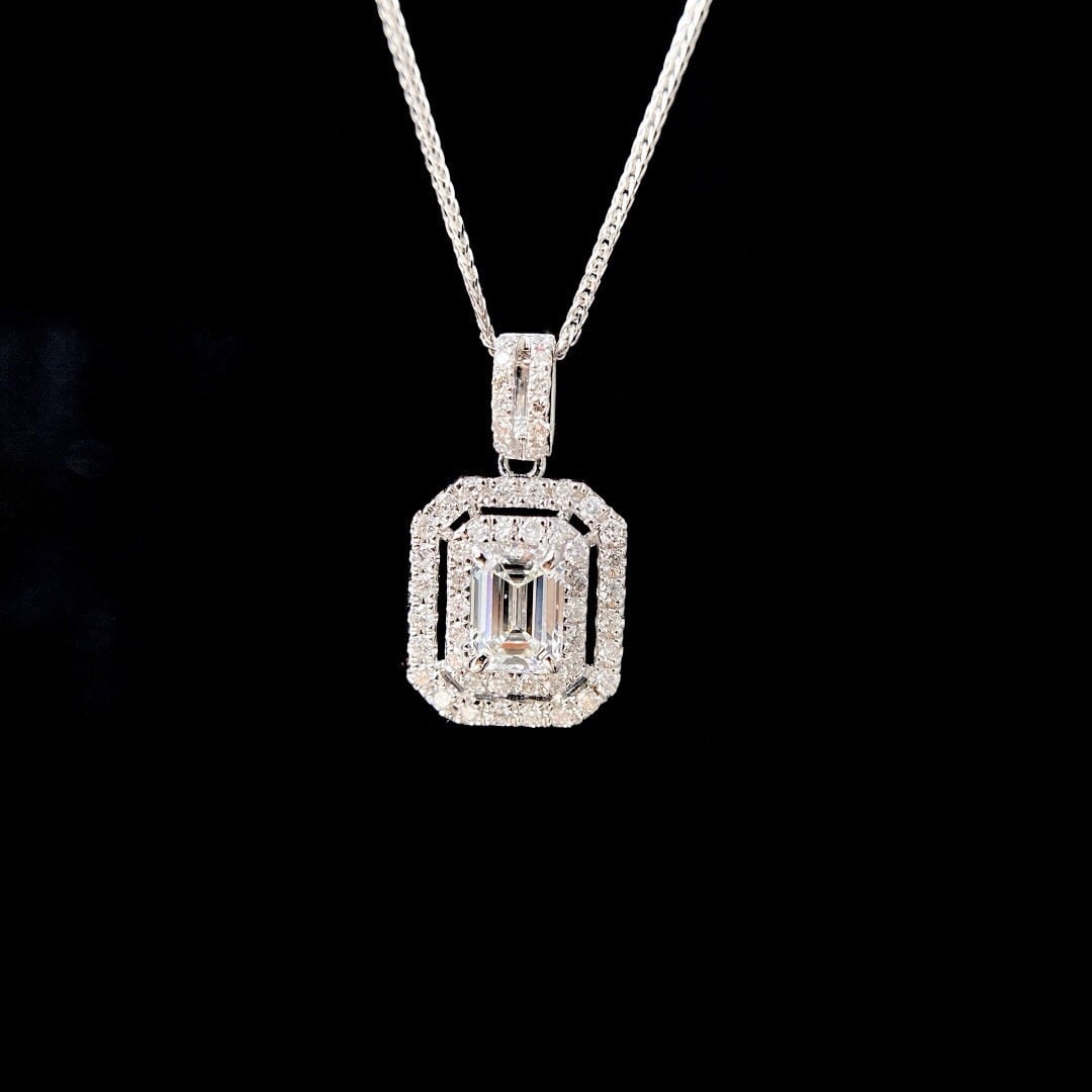 Gia Certified 14k Gold 0.5 Ct Natural E Si1 Emerald Diamond Necklace - 2