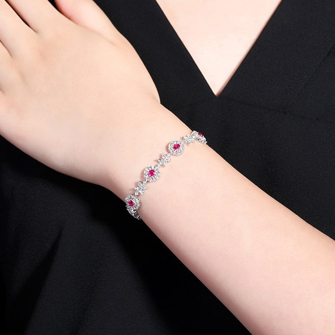 14k Gold 6.86 Ctw Natural Ruby & Sapphire Bracelet - 2