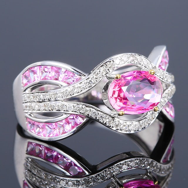 14k Gold 1.62 Ctw Natural Padparadscha Sapphire & Sapphire Ring - 5