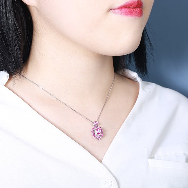 14k Gold 2.99 Ctw Natural Padparadscha Sapphire & Sapphire Pendant( Without Chain ) - 2