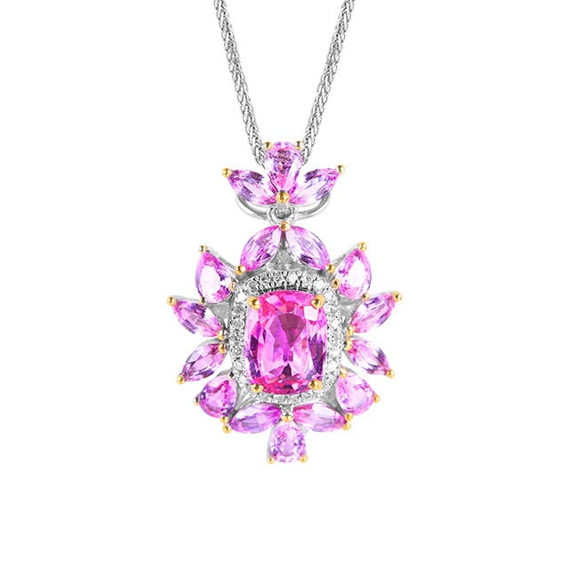 14k Gold 2.99 Ctw Natural Padparadscha Sapphire & Sapphire Pendant( Without Chain ) - 3