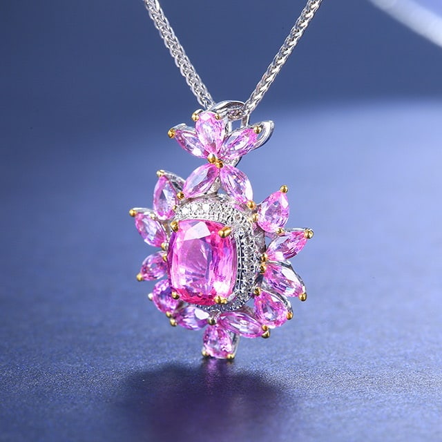 14k Gold 2.99 Ctw Natural Padparadscha Sapphire & Sapphire Pendant( Without Chain ) - 5