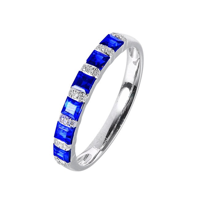 14k Gold 0.91 Ctw Natural Sapphire & Diamond Ring: Ref:230984022 // gold content:14k gold // ring size:7. 25us // // main gemstone:sapphire // shape:square // carat weight:0. 85ct // color:blue // treatment:natural // // adjacent gemstone 2 : diamond