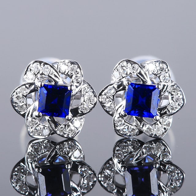 14k Gold 0.59 Ctw Natural Sapphire & Diamond Earrings - 2