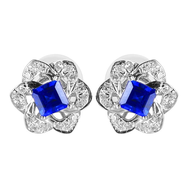 14k Gold 0.59 Ctw Natural Sapphire & Diamond Earrings - 4