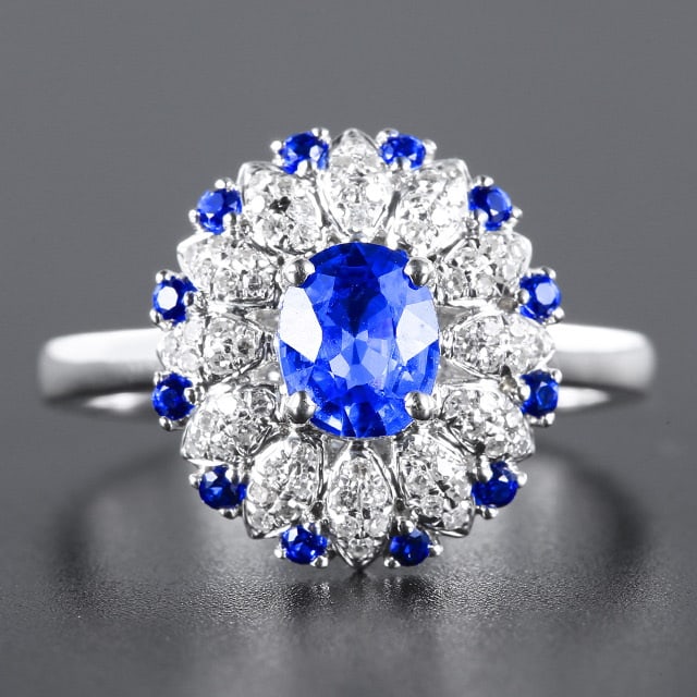 14k Gold 1.07 Ctw Natural Sapphire & Diamond Ring: Ref:230984024 // gold content:14k gold // ring size:7. 25us // // main gemstone:sapphire // shape:oval // carat weight:0. 86ct // color:blue // treatment:natural // // adjacent gemstone 2 : diamond