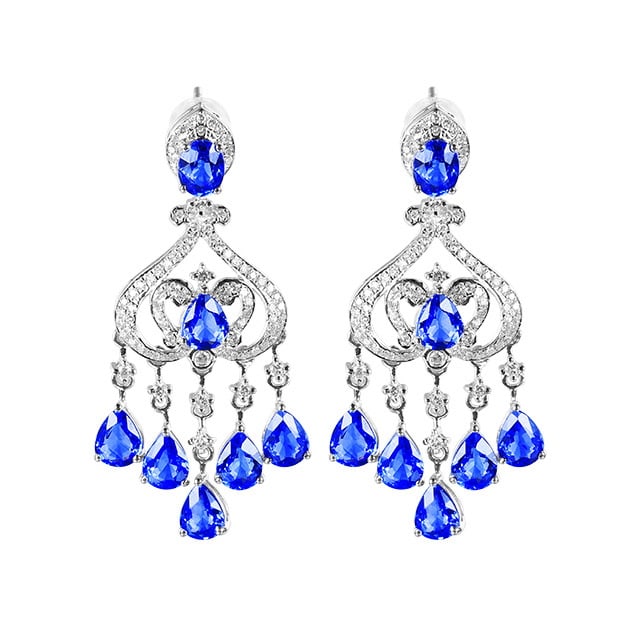 14k Gold 6.05 Ctw Natural Sapphire & Diamond Earrings - 3