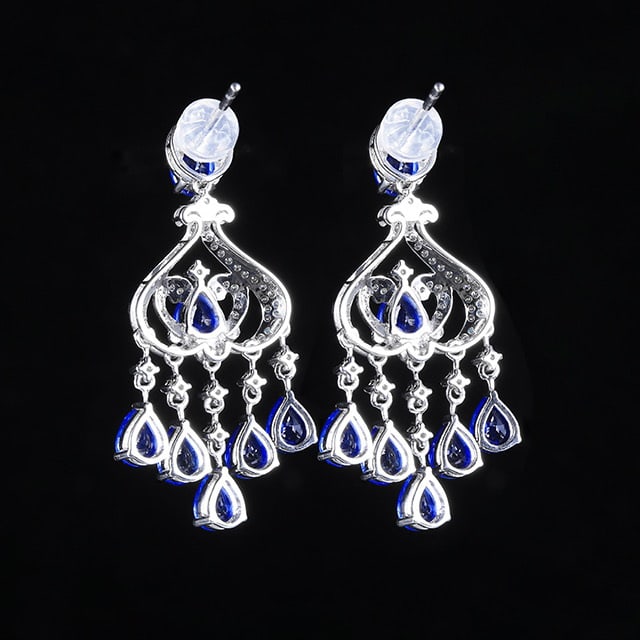 14k Gold 6.05 Ctw Natural Sapphire & Diamond Earrings - 4