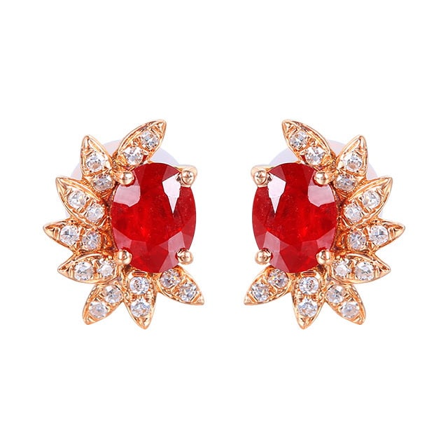 14k Gold 0.77 Ctw Vivid Red Natural Ruby & Diamond Earrings - 3