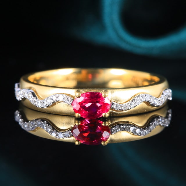 14k Gold 0.38 Ctw Natural Ruby & Diamond Ring: Ref:230984028 // gold content:14k gold // ring size:7. 25us // // main gemstone:ruby // shape:oval // carat weight:0. 30ct // color:red // treatment:natural // // adjacent gemstone 2 : diamond //