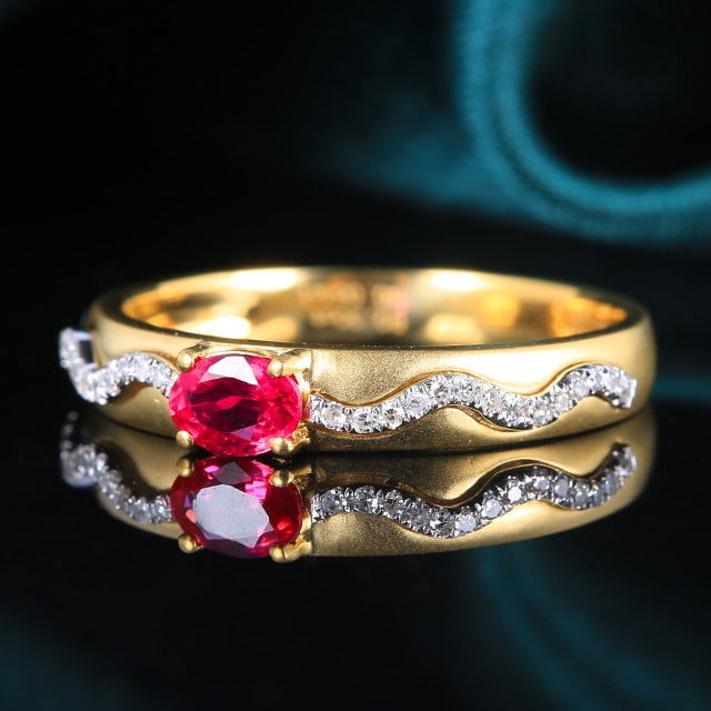 14k Gold 0.38 Ctw Natural Ruby & Diamond Ring - 5