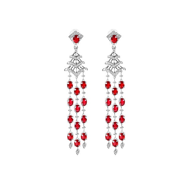 14k Gold 5.90 Ctw Natural Ruby & Diamond Earrings - 3
