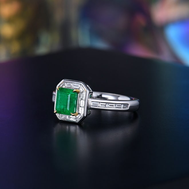 14k Gold 1.42 Ctw Vivid Green Natural Emerald & Diamond Ring - 6