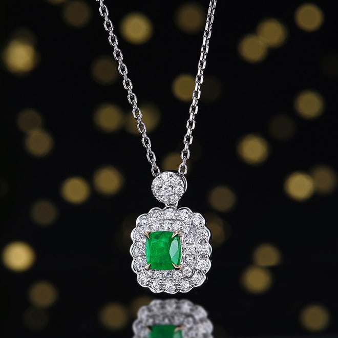 14k Gold 0.87 Ct Vivid Green Natural Emerald & Diamond Pendant( Without Chain ) - 5