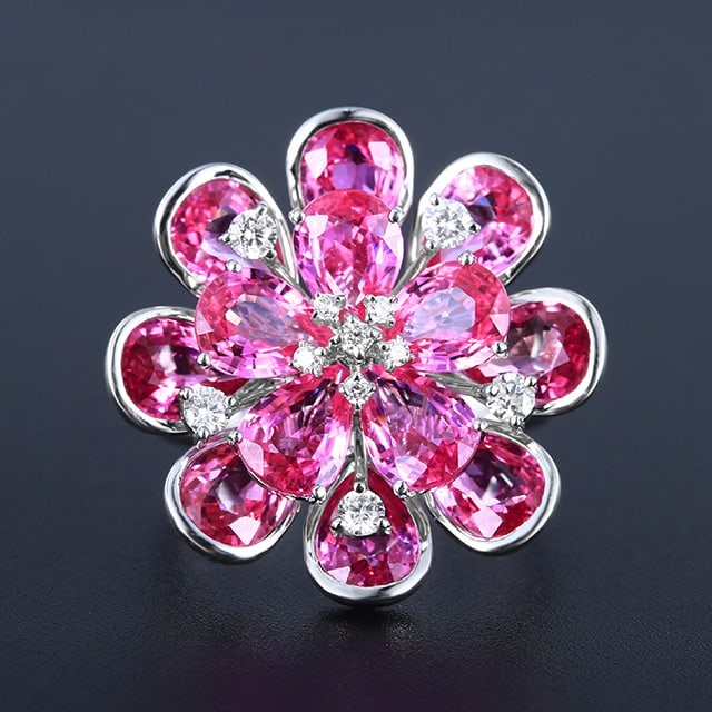 14k Gold 10.59 Ctw Natural Sapphire & Diamond Ring: Ref:230984032 // gold content:14k gold // ring size:7. 25us // // main gemstone:sapphire // shape:pear // carat weight:10. 2ct // color:pink // treatment:natural // // adjacent gemstone 2 : diamond