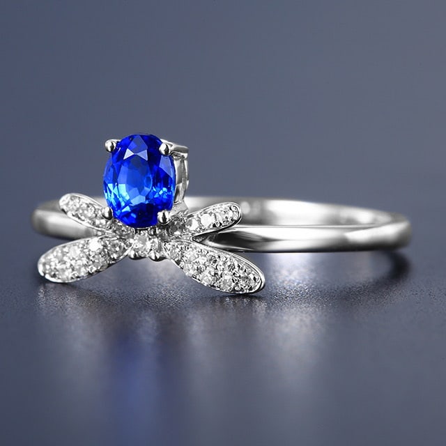 14k Gold 0.50 Ctw Natural Sapphire & Diamond Ring - 5