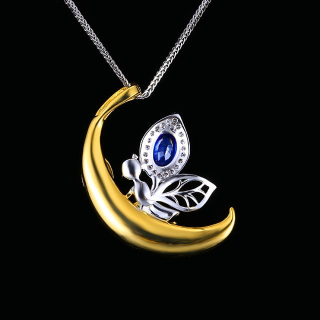 14k Gold 0.98 Ctw Natural Sapphire & Diamond Pendant( Without Chain ) - 3