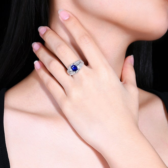 14k Gold 3.26 Ctw Natural Sapphire & Diamond Ring - 2