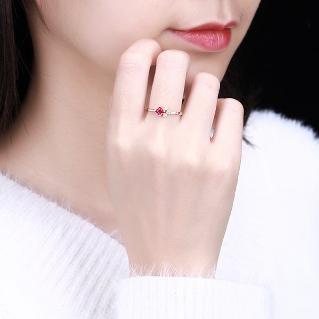 14k Gold 0.32 Ctw Natural Ruby & Diamond Ring - 2