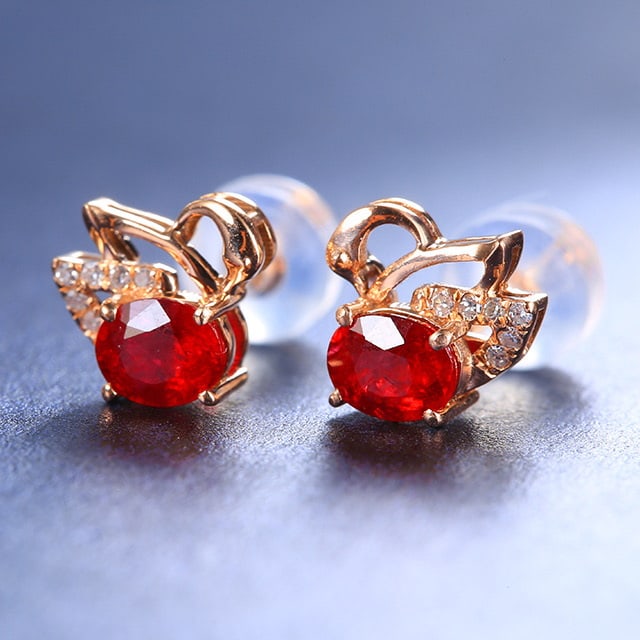 14k Gold 0.78 Ctw Natural Ruby & Diamond Earrings - 4