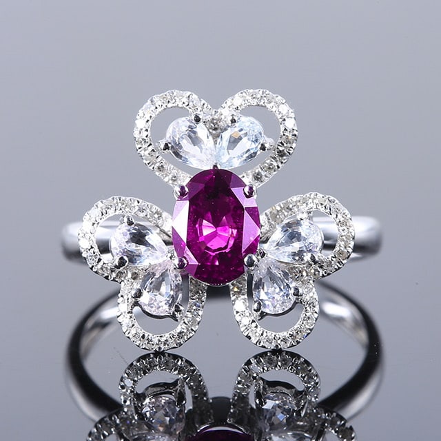 14k Gold 1.34 Ctw Natural Sapphire & Diamond Ring: Ref:230984048 // gold content:14k gold // ring size:7. 25us // // main gemstone:sapphire // shape:oval // carat weight:1. 15ct // color:purple // treatment:natural // // adjacent gemstone 2 : diamond