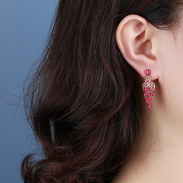 14k Gold 2.09 Ctw Natural Ruby & Diamond Earrings - 2