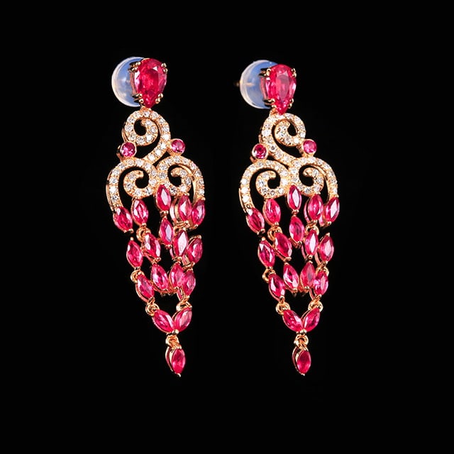 14k Gold 2.09 Ctw Natural Ruby & Diamond Earrings - 5