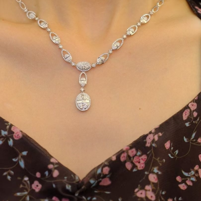 14k Gold 3.38 Ct Natural H Diamond Necklace - 2