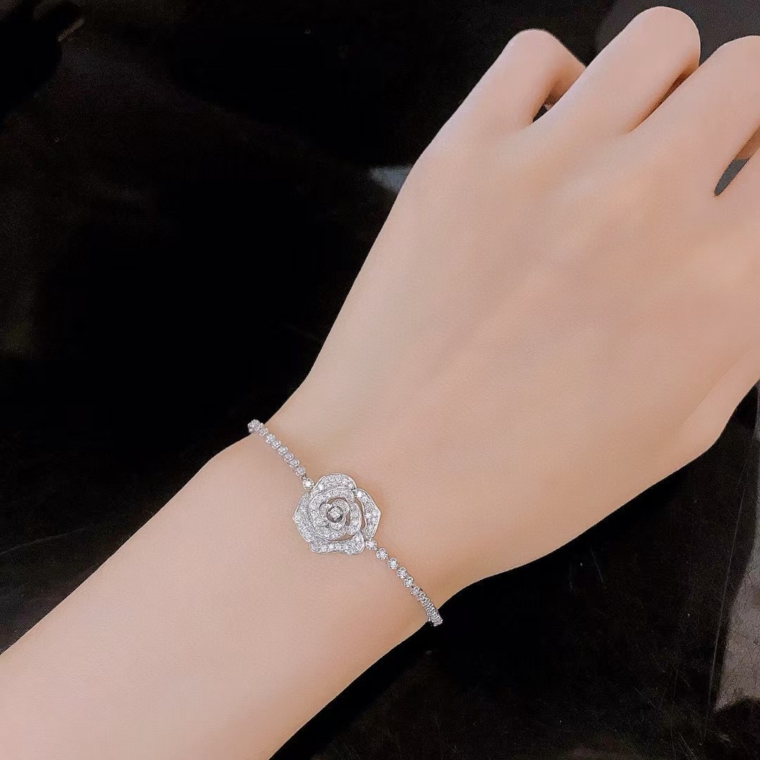 14k Gold 1.5 Ct Natural H Diamond & Flowers Bracelet - 2