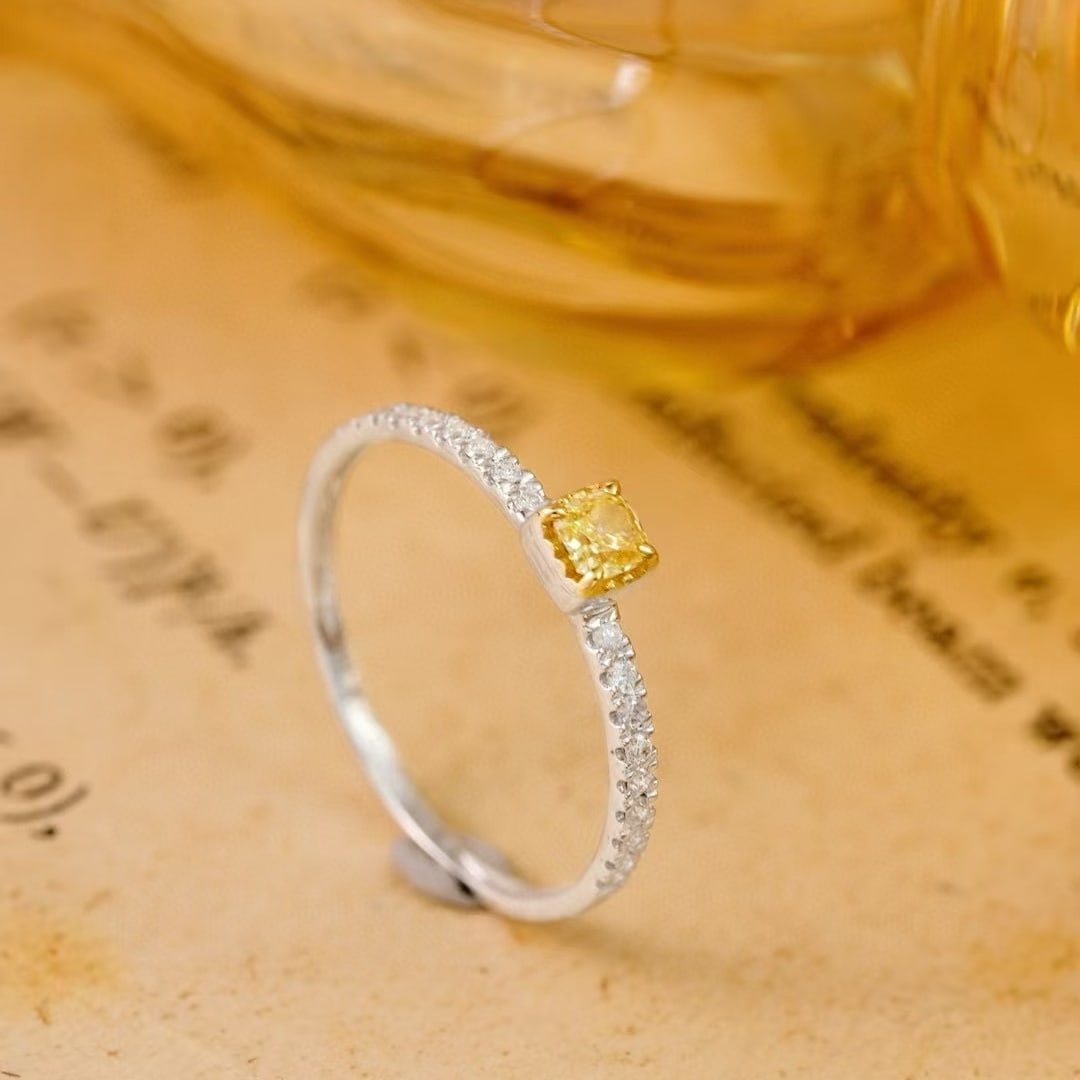 14k Gold 0.2 Ct Natural Yellow Diamond & Diamond Ring - 5