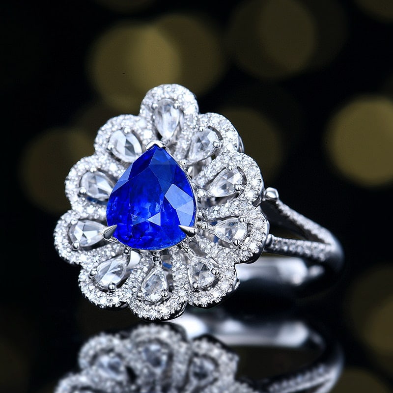 14k Gold 3.09 Ctw Natural Sapphire & Diamond Ring/pendant( Without Chain ) - 2