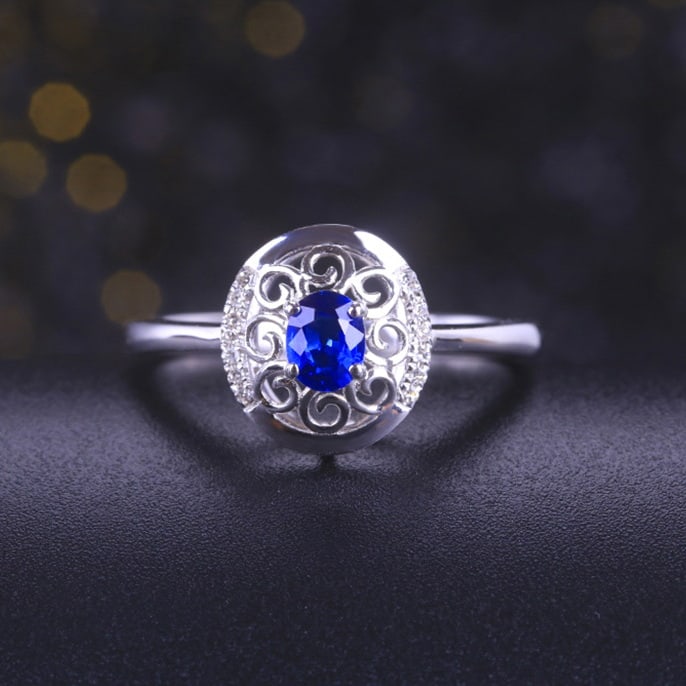 14k Gold 0.49 Ctw Natural Sapphire & Diamond Ring: Ref:230984076 // gold content:14k gold // ring size:7. 25us // // main gemstone:sapphire // shape:oval // carat weight:0. 45ct // color:blue // treatment:natural // // adjacent gemstone 2 : diamond