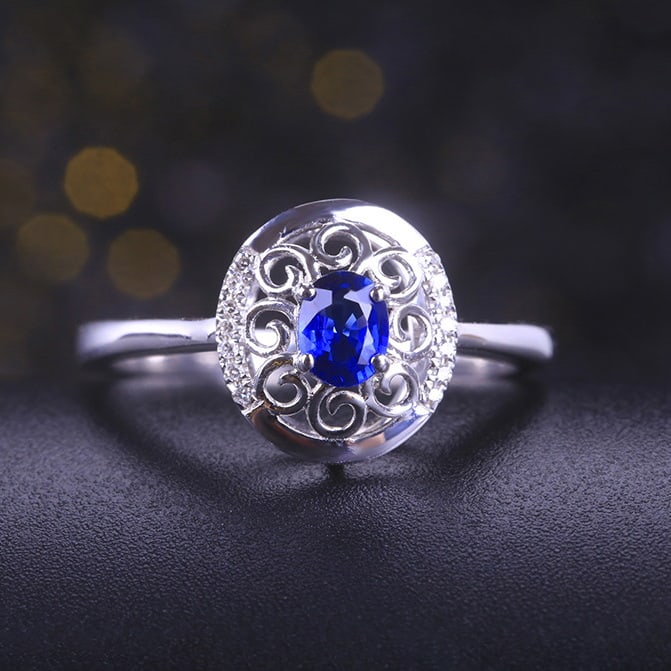14k Gold 0.49 Ctw Natural Sapphire & Diamond Ring - 5