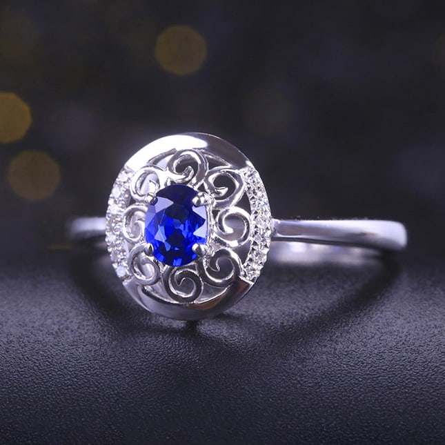 14k Gold 0.49 Ctw Natural Sapphire & Diamond Ring - 6