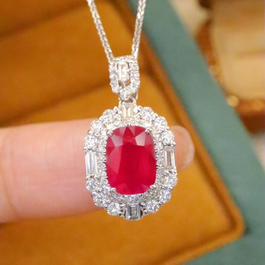 14k Gold 2.07 Ctw Natural Ruby & Diamond Pendant( Without Chain ): Ref:230984078 // gold content:14k gold // main gemstone:ruby // shape:cushion // carat weight:1. 57ct // color:red // treatment:natural // // adjacent gemstone 2 : diamond // shape:multiply // carat