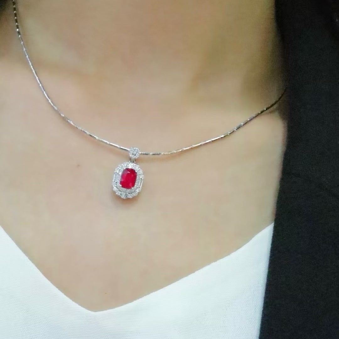 14k Gold 2.07 Ctw Natural Ruby & Diamond Pendant( Without Chain ) - 2