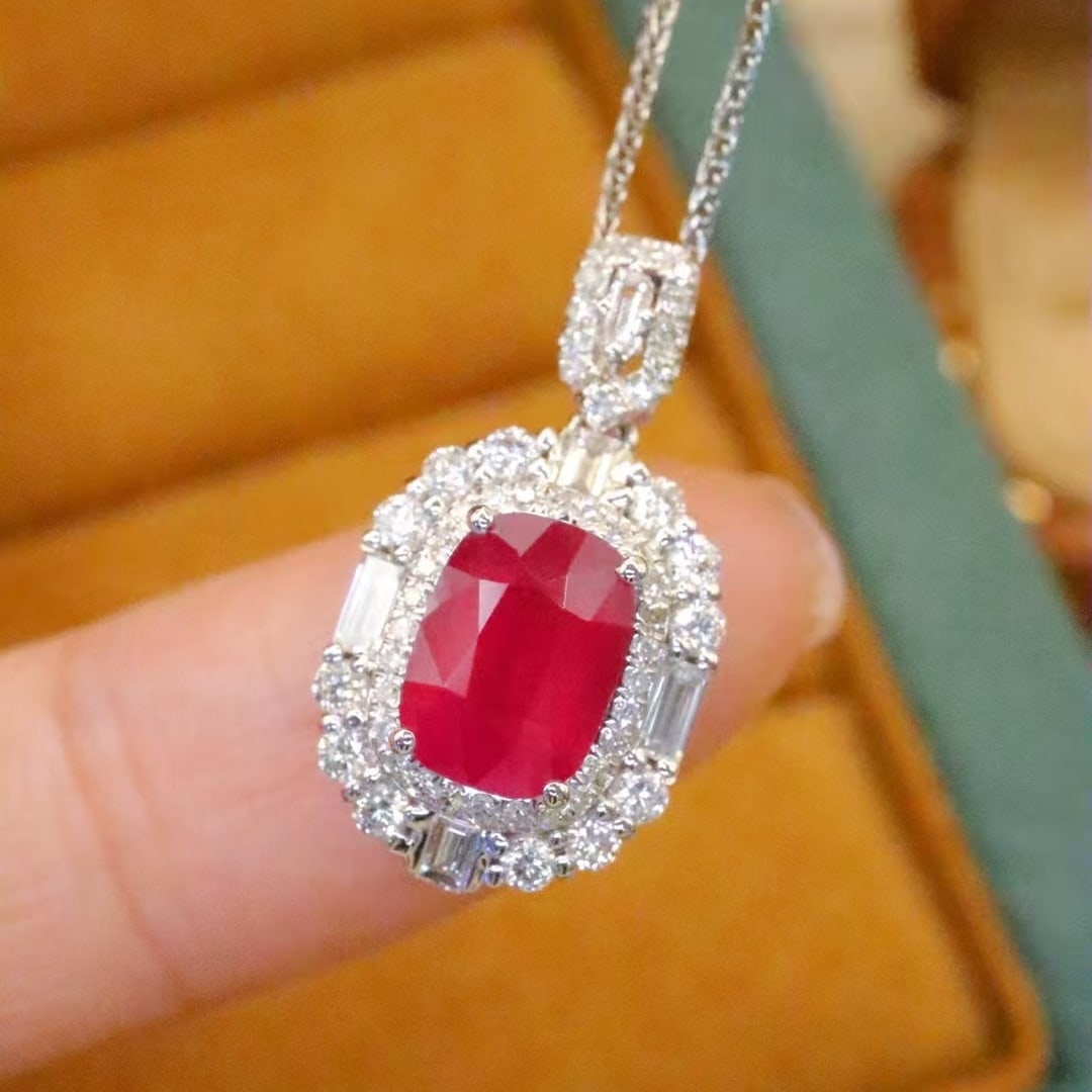 14k Gold 2.07 Ctw Natural Ruby & Diamond Pendant( Without Chain ) - 5