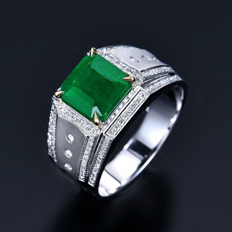 14k Gold 3.95 Ctw Vivid Green Natural Emerald & Diamond & Men¡¯s Ring - 4