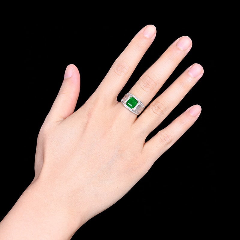 14k Gold 3.95 Ctw Vivid Green Natural Emerald & Diamond & Men¡¯s Ring - 6