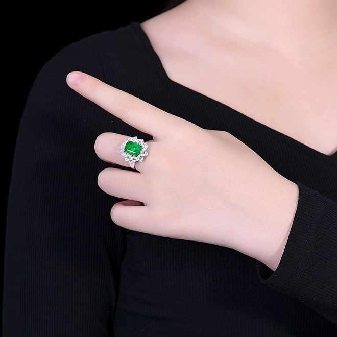 14k Gold 4.07 Ctw Vivid Green Natural Emerald & Diamond Ring/pendant( Without Chain ) - 4